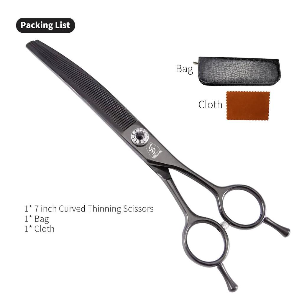 SANGELAR 7 Inch Top Grade Super Jp440C Professional Pet Scissors Downward Curved Grooming Scissors Dog Hair Care Thinner Scissors