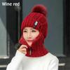 Hochwertiger Winter Siamese Schal Kragen Wolle Gestrickte Mütze Beanie Kappen Mütze Skifahren Reiten Bommel Mütze Plüsch Fleece Ohrenmütze(6 Farben)