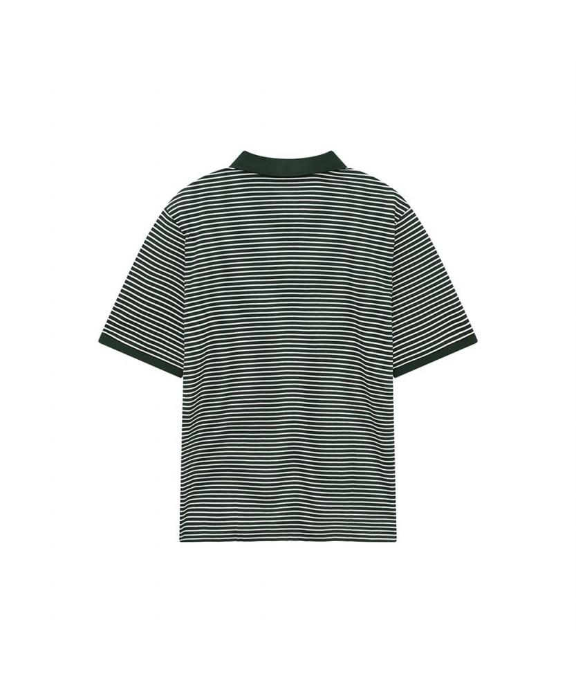 NOTIG Cotton Blend Striped Collared Short Sleeve T-Shirt Green