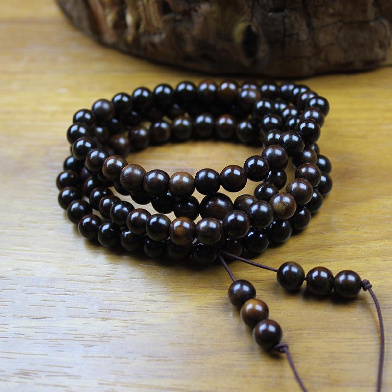 Petrified Jujube Wood Prayer Beads - 108 Handmade Lightning-Struck Beads Hand String Pendant