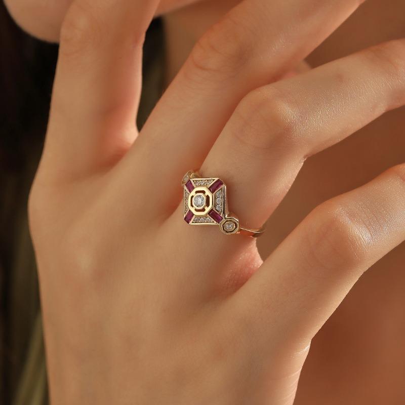European and American Fashion Palace Style Ruby Fashion Block Creative Women's Ring