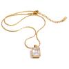 Yhpup Stainless Steel AAA Cubic Zirconia Square Shiny Pendant Drop Necklace High Quality Premium Jewelry PVD Plated Waterproof