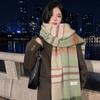 Thickened Faux Cashmere Scarf Classic Tassels Blanket Scarf Cozy Warm Stripe Shawl  Cold-Weather