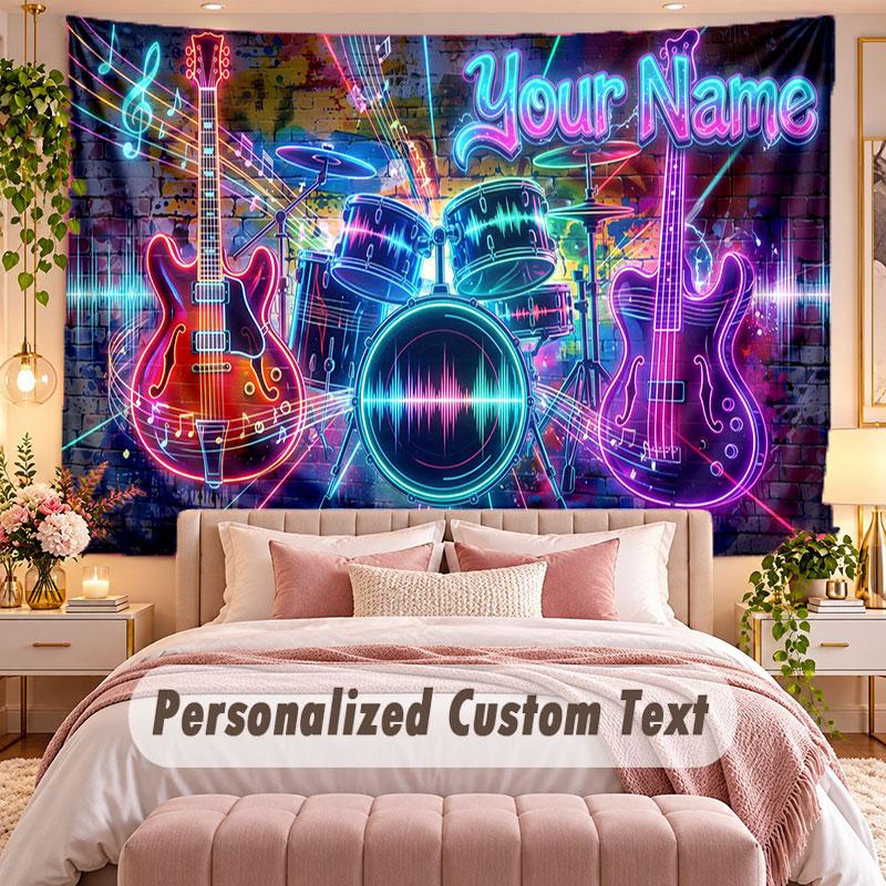Music General (487) Theme Wall Tapestry Customized With Name Text Personalized Hanging Tapestry For Bedroom Living Room Decor