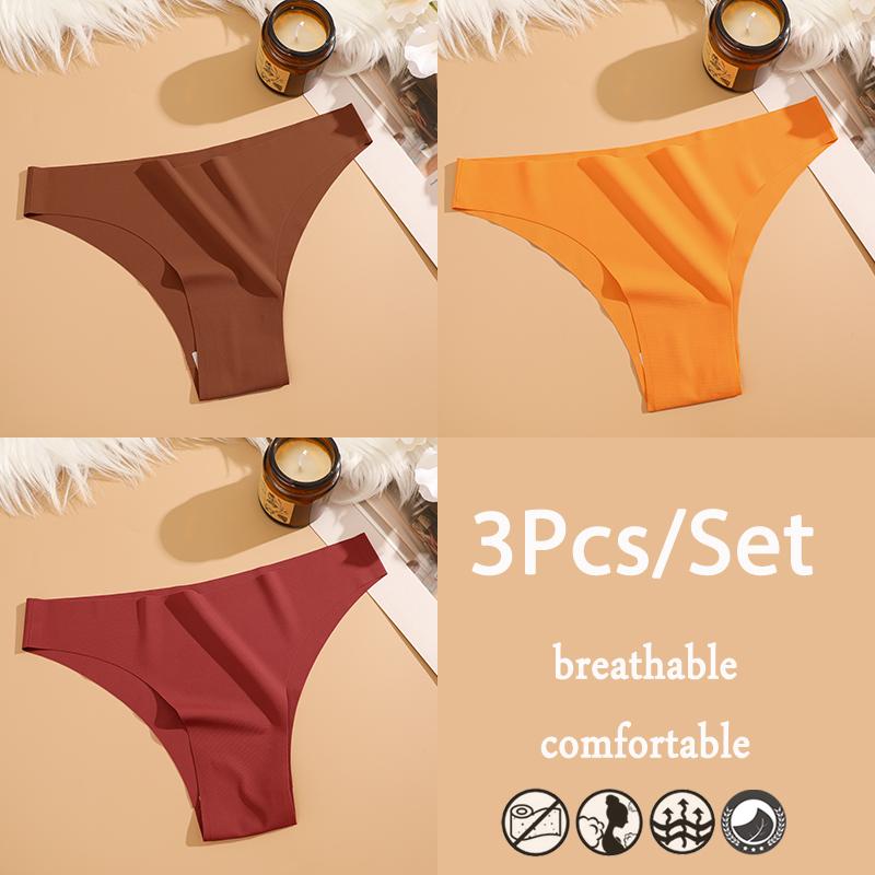FINETOO Conjunto de 3 Piezas Ropa Interior Sin Costuras de Seda de Hielo de Cintura Baja Pantalones Brasileños Transpirable Alta Elasticidad Lencería Íntima Braguitas