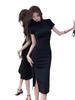 Black cheongsam new women's summer retro Chinese style women's clothing medium and long light improved dress