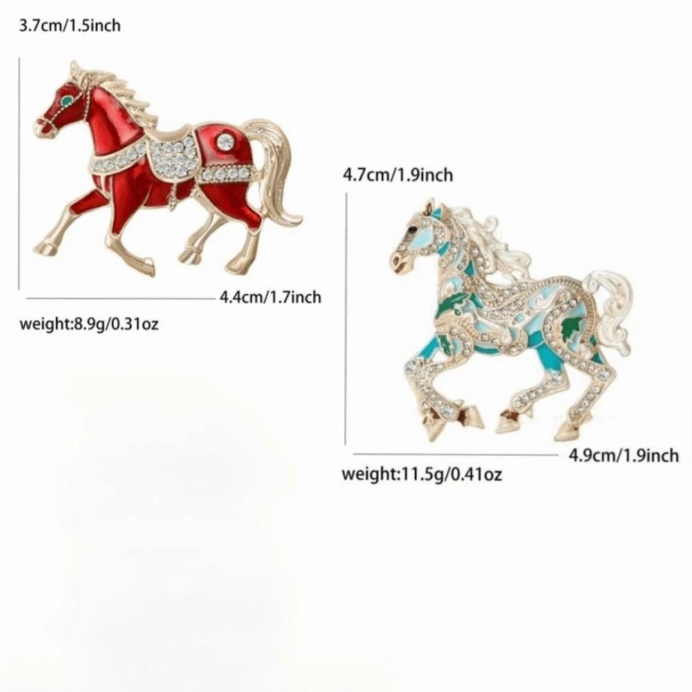 Retro Enamel Rhinestone Horse Brooch Chinese Style Animal Lapel Pins Zodiac Pin  Women Accessories