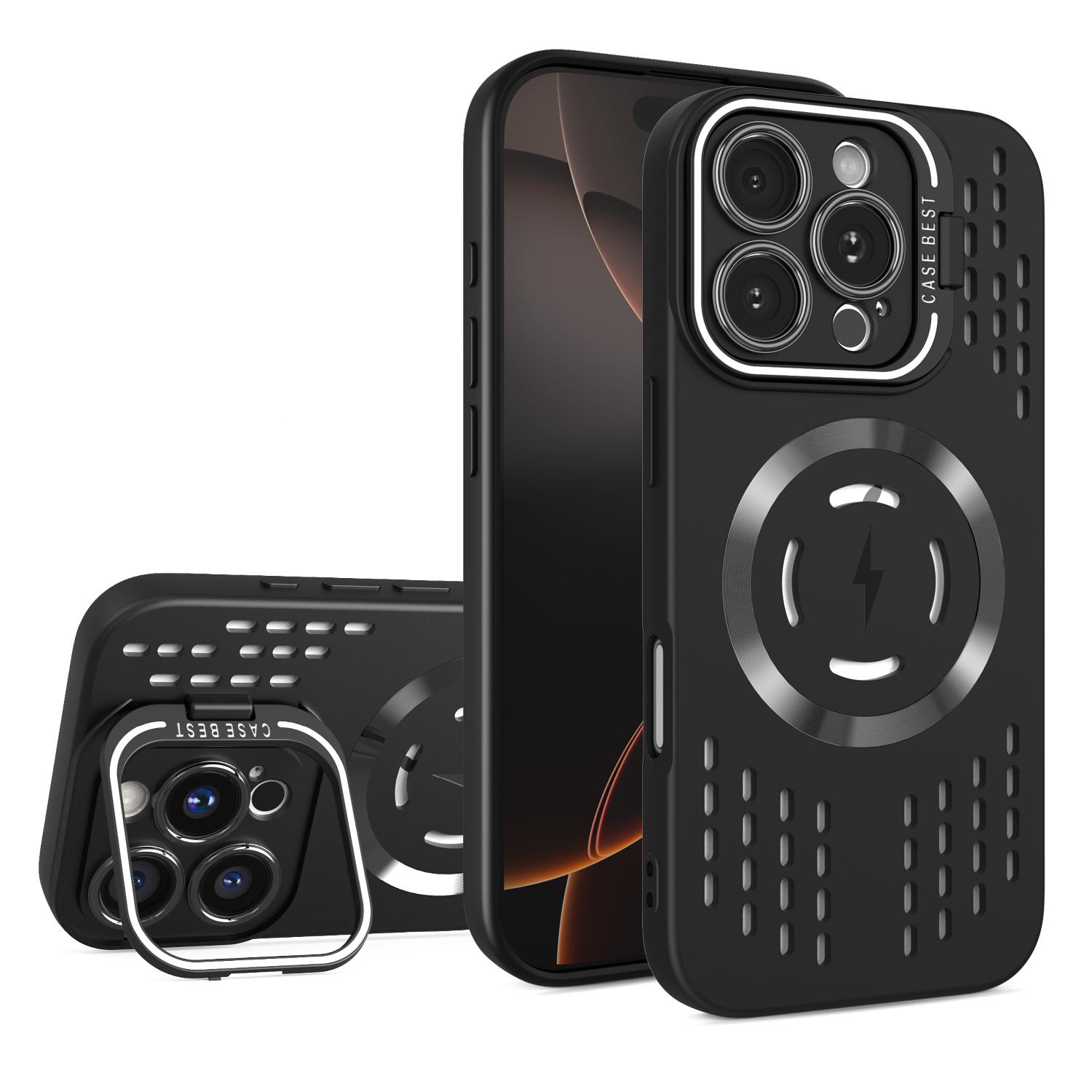 Coque Magnétique Refroidissante Dissipant la Chaleur pour Magsafe pour 16 14 15 13 12 11 Pro Max Grille Respirante Maillée Coque Rigide Mate en PC iPhone 15 Pro Max noir