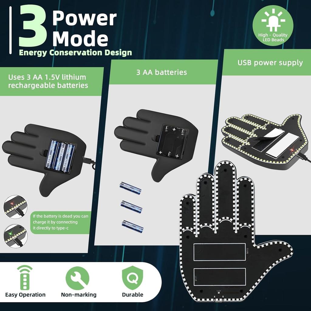 for Car, Light, Road Rage Led Sign for Car Window, Glow Road Hand Gesture, Green