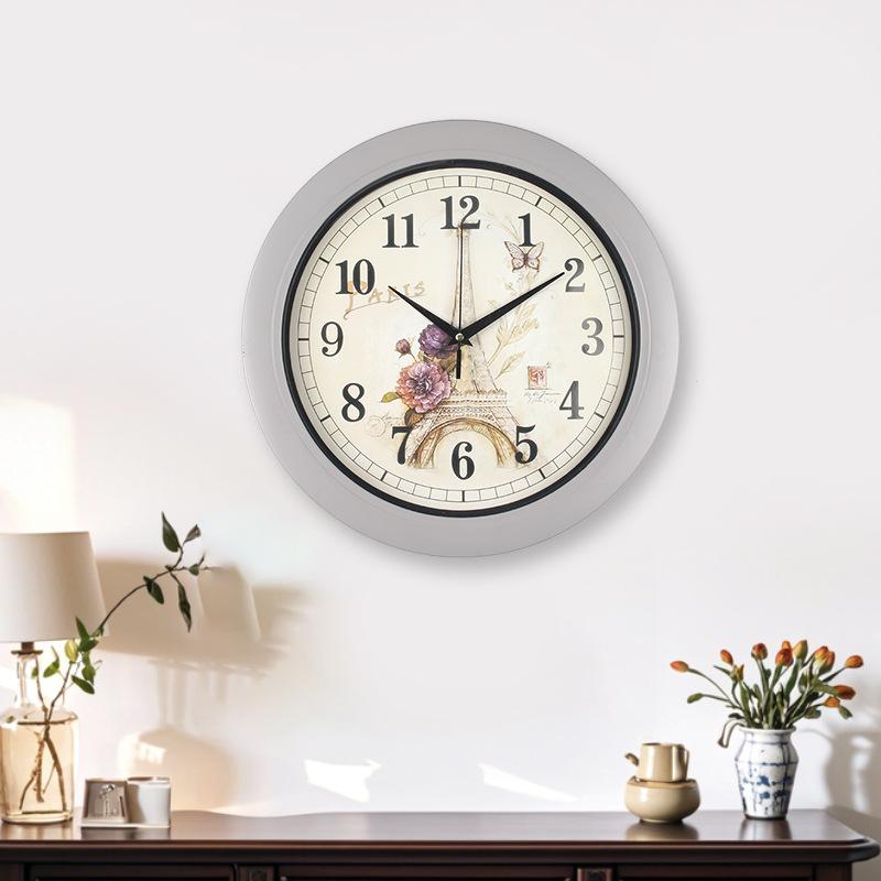 Creative Wall Clock Living Room Silent Clock 12-inch Retro Quartz Clock Bedroom Round Clock