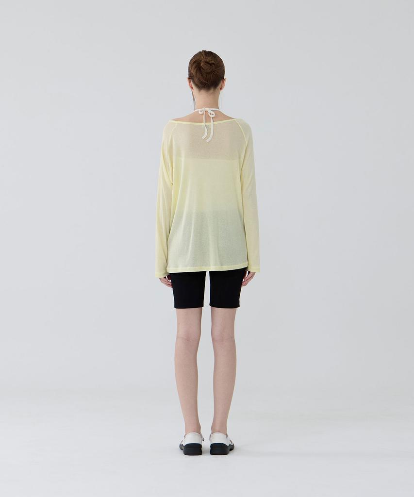 Une Ease Deep V-Neck Long Sleeve T-Shirt_Lemon