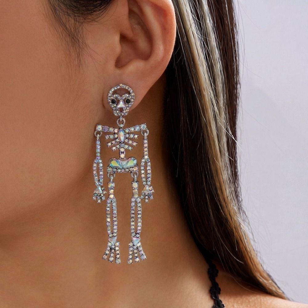 Crystal Pumpkin Ear Studs Zircon Long Tassel Drop Earrings Punk Halloween Skull Earrings  Party