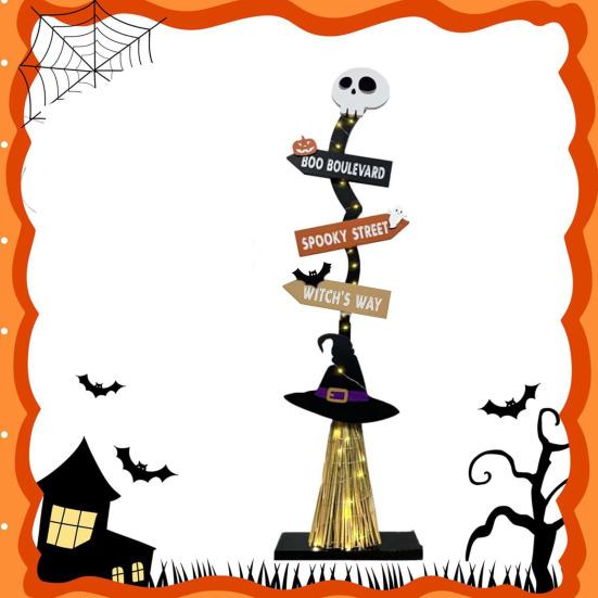 Halloween Wood Witch Broom Porch Sign Spooky Halloween Witch Broomstick for Indoor Outdoor Porch Yard Home Decor