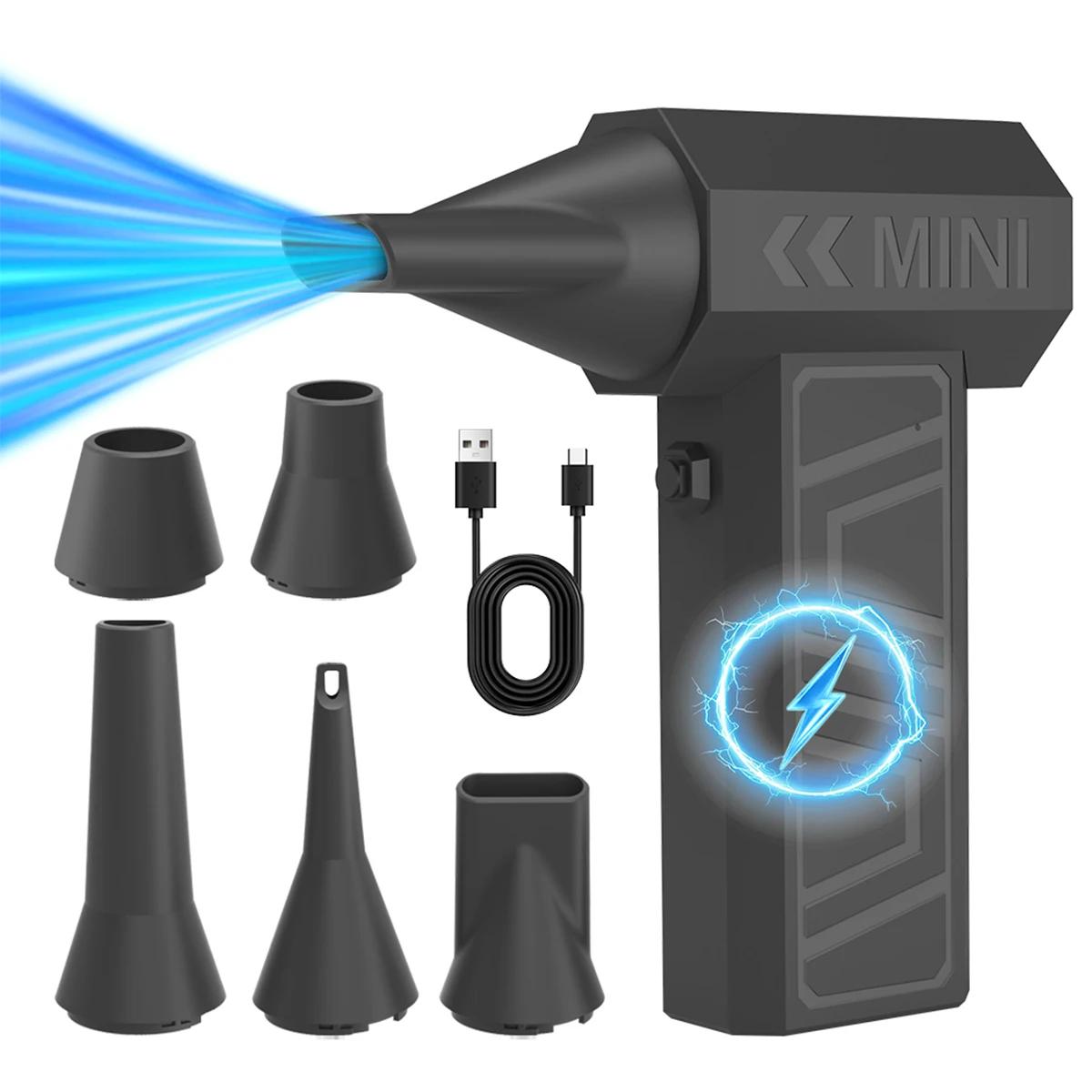 

Turbo Blower Jet Fan Type C Charging Car Air Duster Cleaning Blower Tool Portable Electric Snow Blowing with 5 Outlet Nozzles