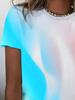 Women's 3D Printed Geometric Gradient T-shirt - Blue and Pink Gradient Slim Casual Top,