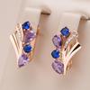 Blue Purple Zircon Geometric Design Vintage Drop Earrings for Women Elegant Wedding Party Jewelry