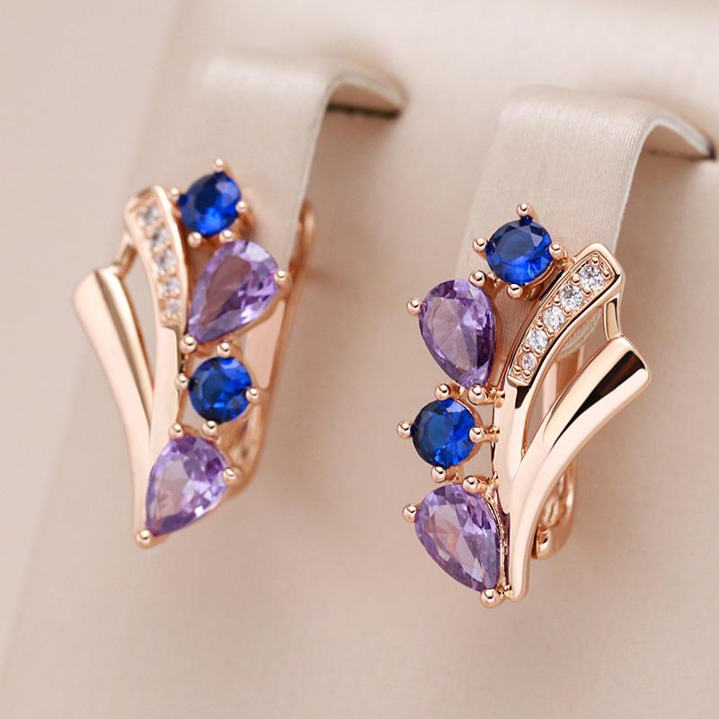 Blue Purple Zircon Geometric Design Vintage Drop Earrings for Women Elegant Wedding Party Jewelry