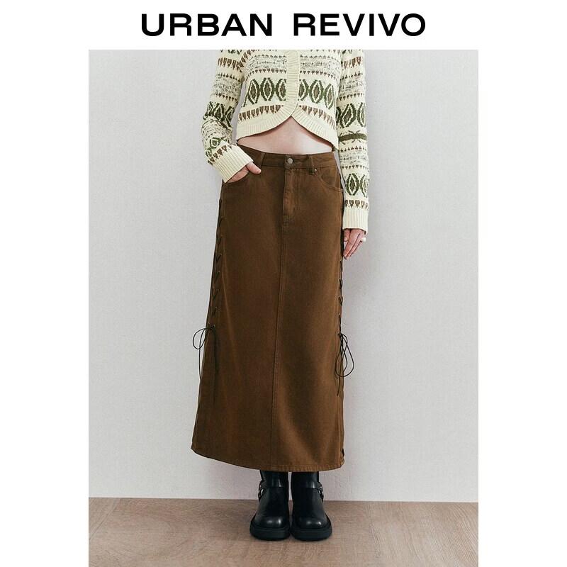 UR 2026 Women's Retro Lace-up Slit Casual Skirt