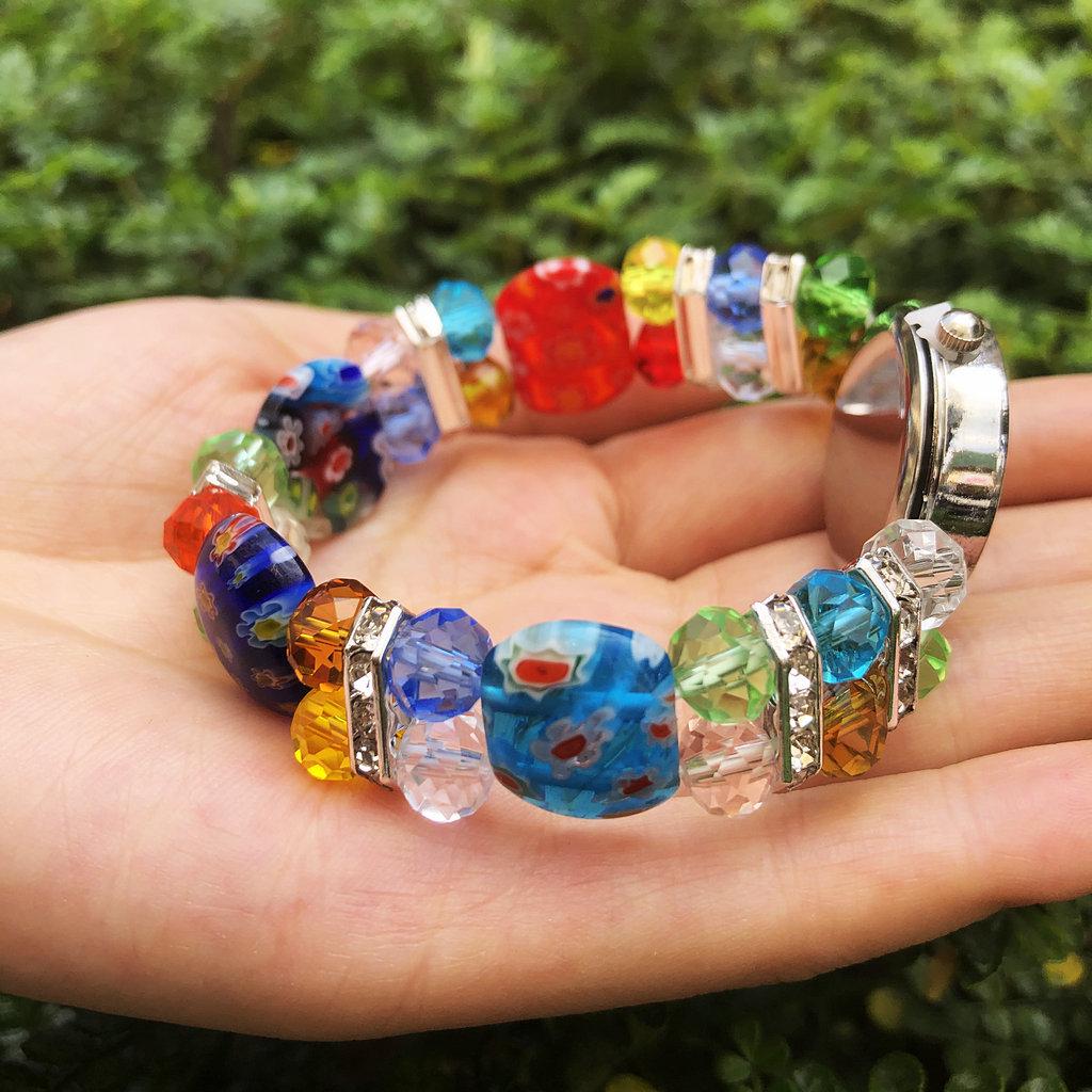 Women's Trendy Colorful Thousand Flower Bracelet Watch with Diamond Inlays