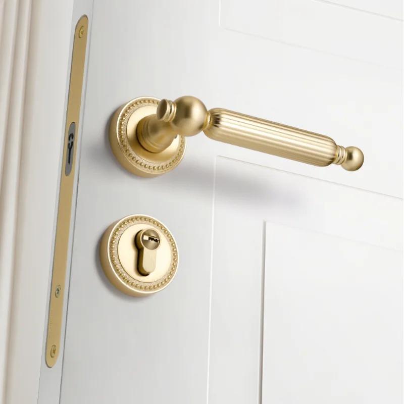 Golden Bedroom Door Lock Indoor Split Lock Zinc Alloy Door Handle Silent Locks Wood Door Safety Locks Doors Hardware Accessories