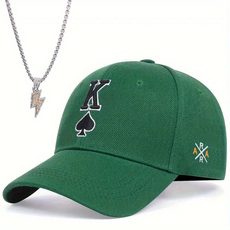 

Комплект из 2-х мужских бейсболок, ожерелье, универсальная повседневная бейсболка, бейсболка, модная, индивидуальная, с молнией, ожерелье с подвеской, пара, шляпа от солнца зелёный