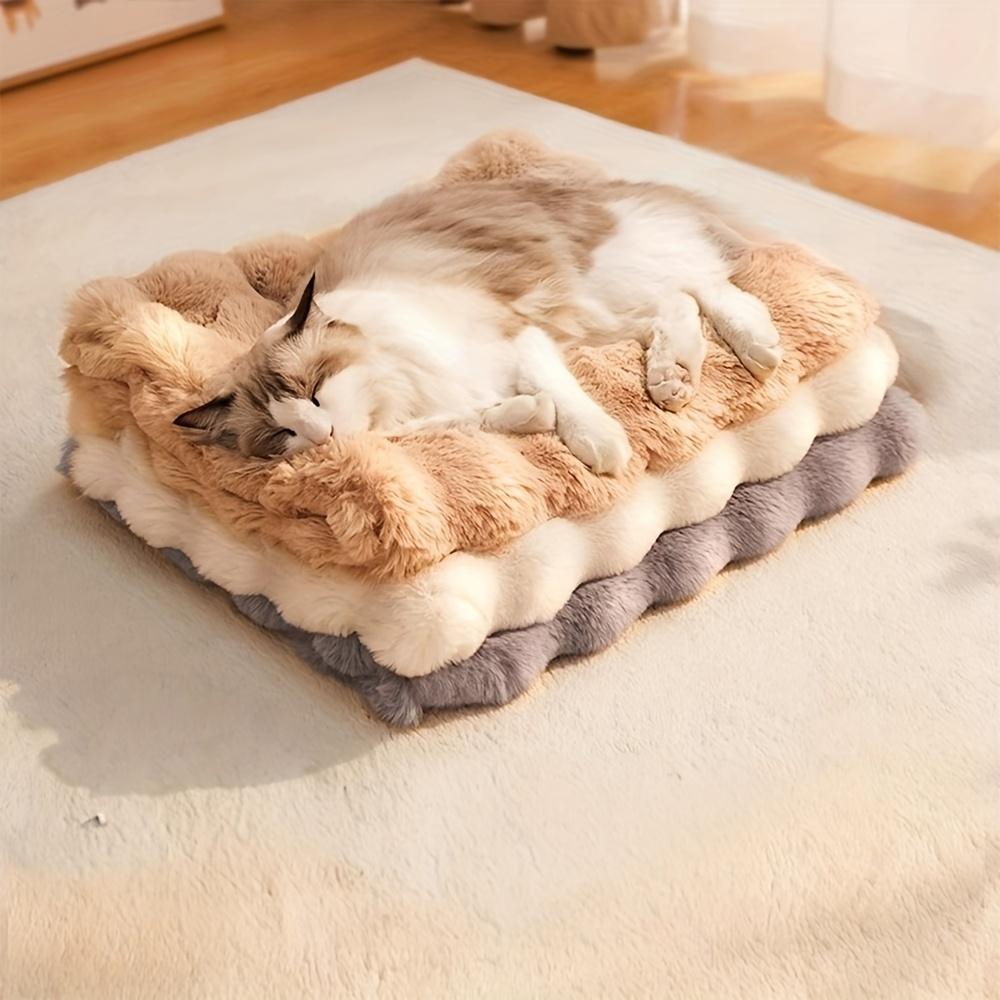 Plush Bubble Fleece Pet Mat Winter Warm Pet Cotton Pad Non-Slip Cats Mat Dogs Soft Comfortable Solid Color Dogs Mat Pet Supplies