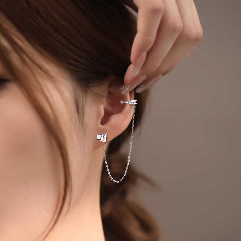ins personalized and creative integrated ear bone ear clips femininity versatile geometric chain asymmetrical earrings