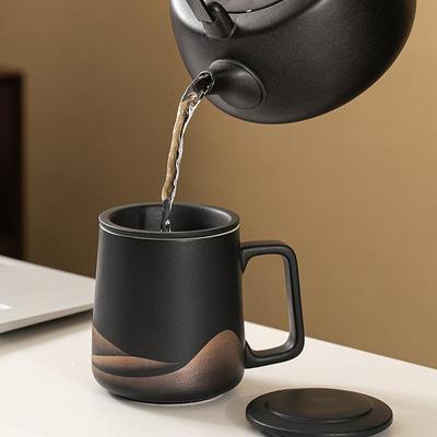 Teeaufgussbecher 360ml Keramik-Teeflasche mit Sieb Handbemalte schwarze Glasur Filter Teekessel für Männer Frauen Teeliebhaber Zuhause