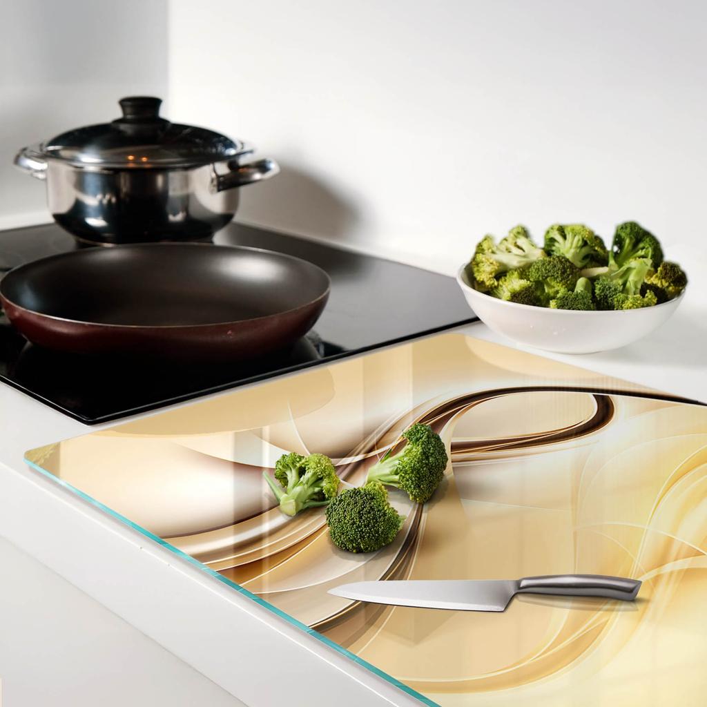 Glass Kitchen Serving Board with Abstract Waves Graphic 80x52 Cm