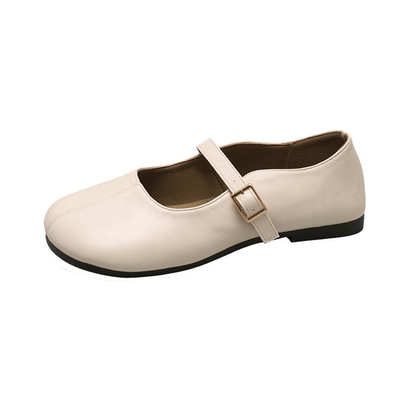 Französische ins Tasche Kopf Halbschuhe Damen Sommerbekleidung Koreanische Version runder Kopf weiches Leder flacher Boden vielseitige Oma-Schuhe Keilabsatz