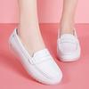 Fashion Leather Air Cushion Nurse Shoes for Women Spring and Summer New Soft Soled Breathable Flat Soled White  Shoes