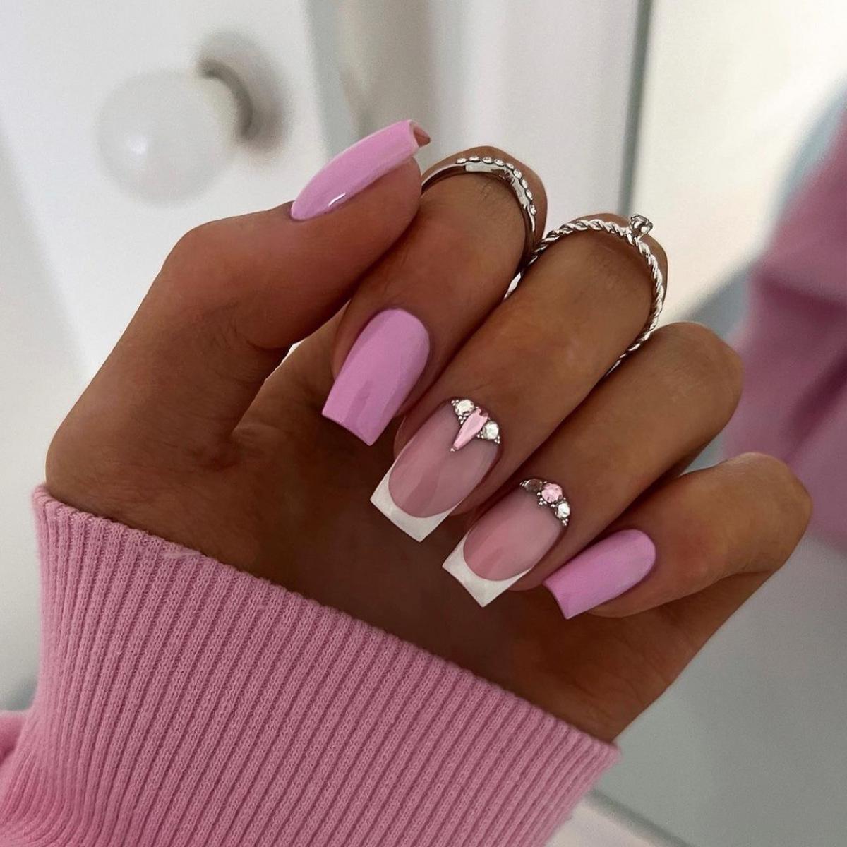 

Removable Rhinestone French White Nail Art Patches