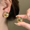 Metal Ice Crusher Hemisphere Stud Earrings: Women's High-End Retro Luxury Ear Ornaments Trend.
