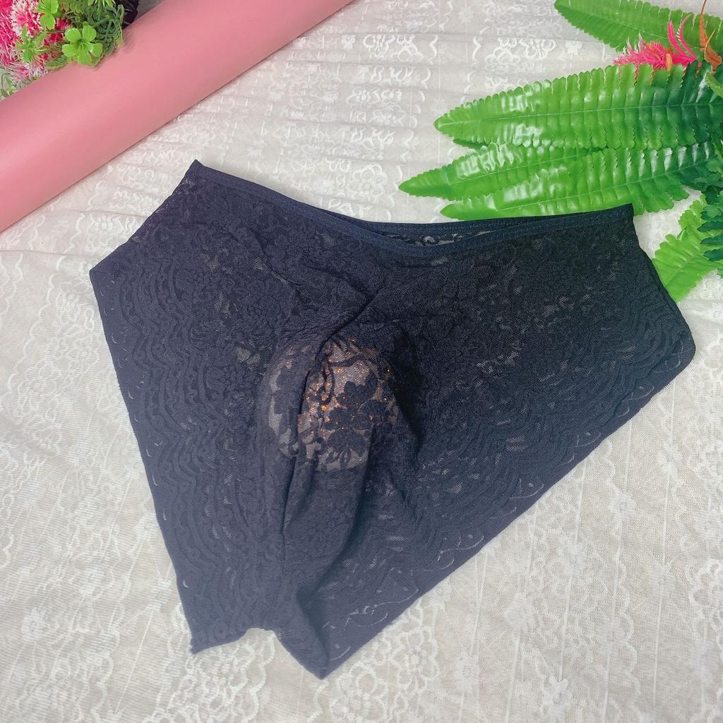 Underwear Men Sexy Lace Transparent Jockstrap See Through Lingerie Pouch Boxers Seamless Underpants Sissy Feminization Briefs
