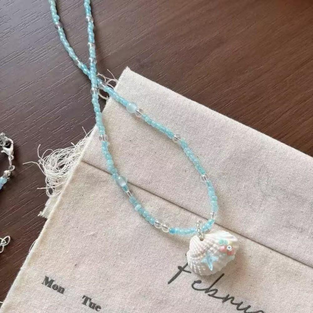 Blue Beaded Beaded Necklace Starfish Shell Starfish Choker Premium Shell Necklace Daily Wear