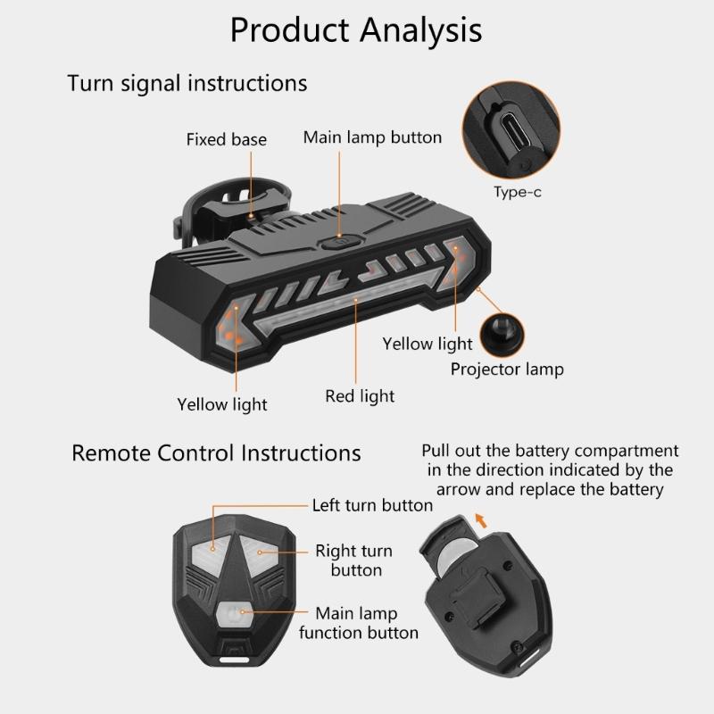 Rechargeable Bicycles Tail Light With Wireless Remote Control And Turn Signal Projection For Enhances Cycling Safety