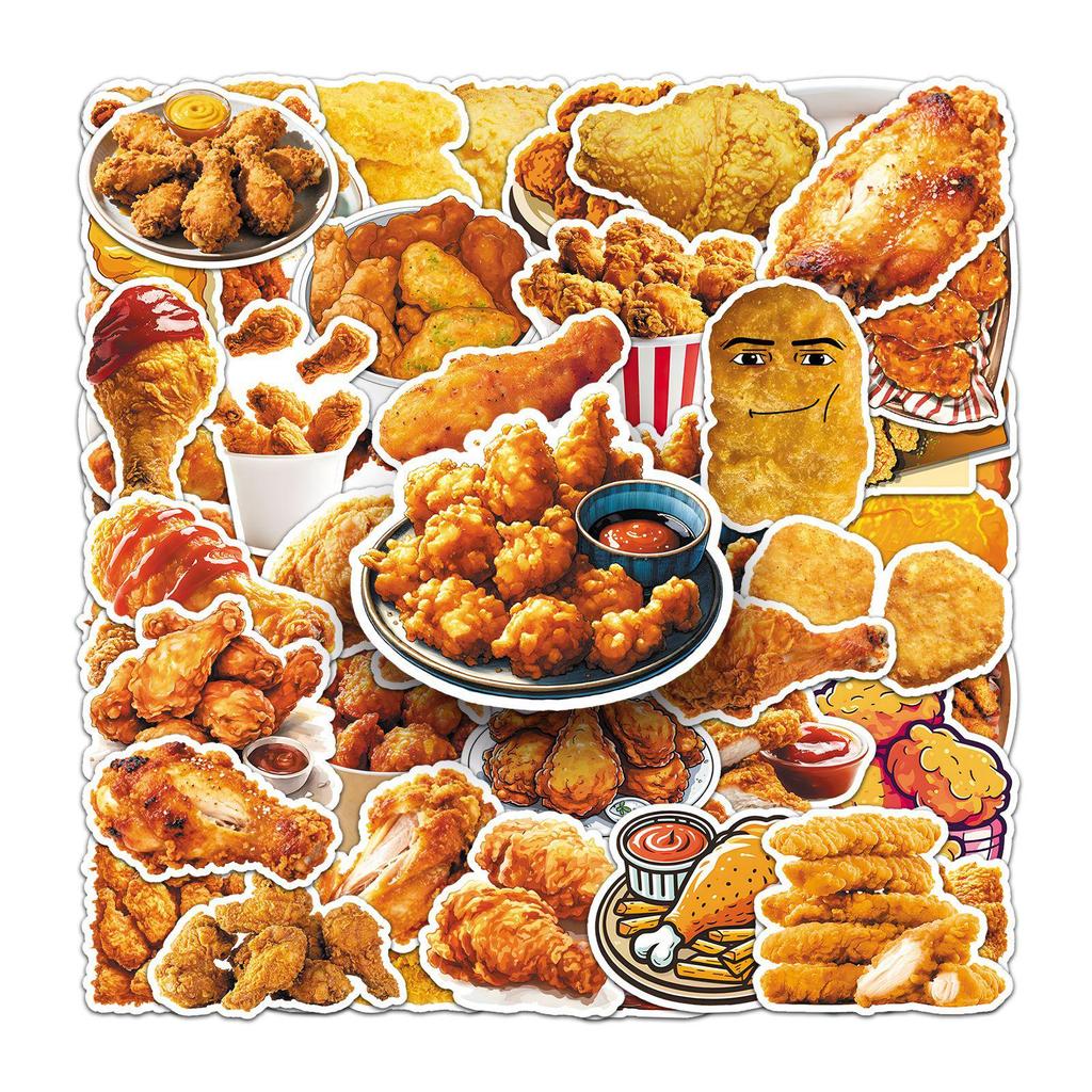 50 Waterproof Fried Chicken Stickers: Night Snack Sticker Set for Desk, Refrigerator, Notebook, and More