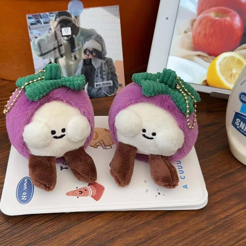 Creative Fruit Mangosteen Plush Keychain Cute Cartoon Stuffed Doll Keyring Bag Pendant Couple Backpack Hanging Decoration