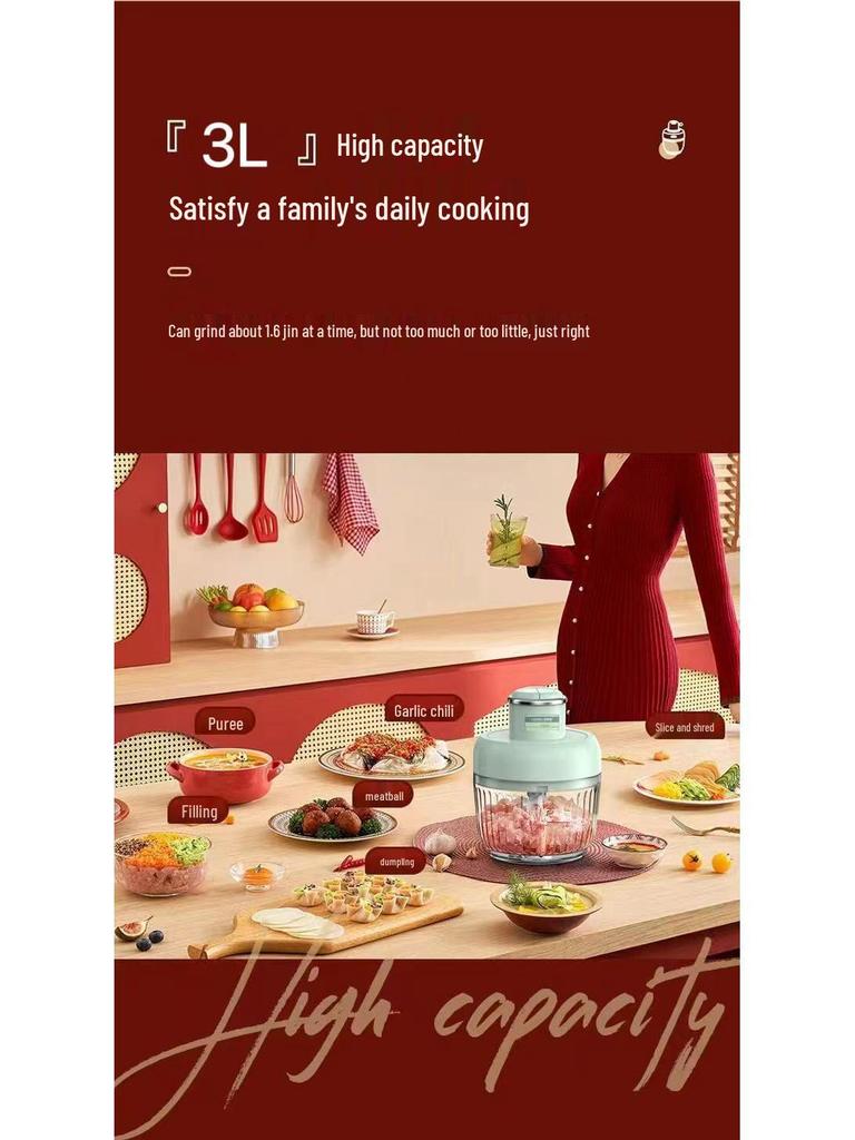 Fleischwolf mit zwei Kammern, Geschmacksneutral, Dickes Glas, Multifunktionaler Lebensmittelverarbeiter für Fleisch und Gemüse.