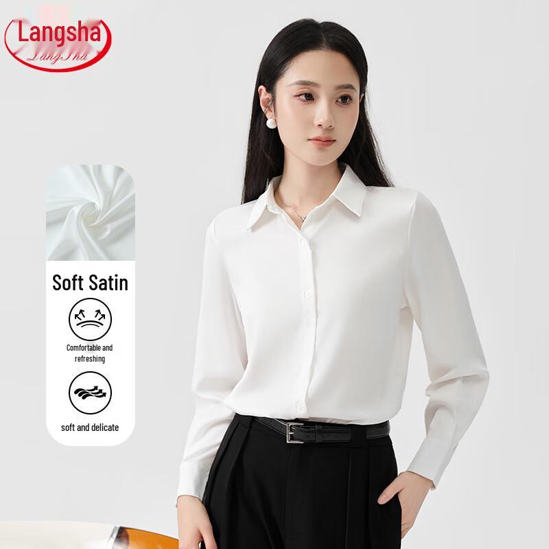 Langsha Women s Elegant Satin Long-Sleeve Blouse XL