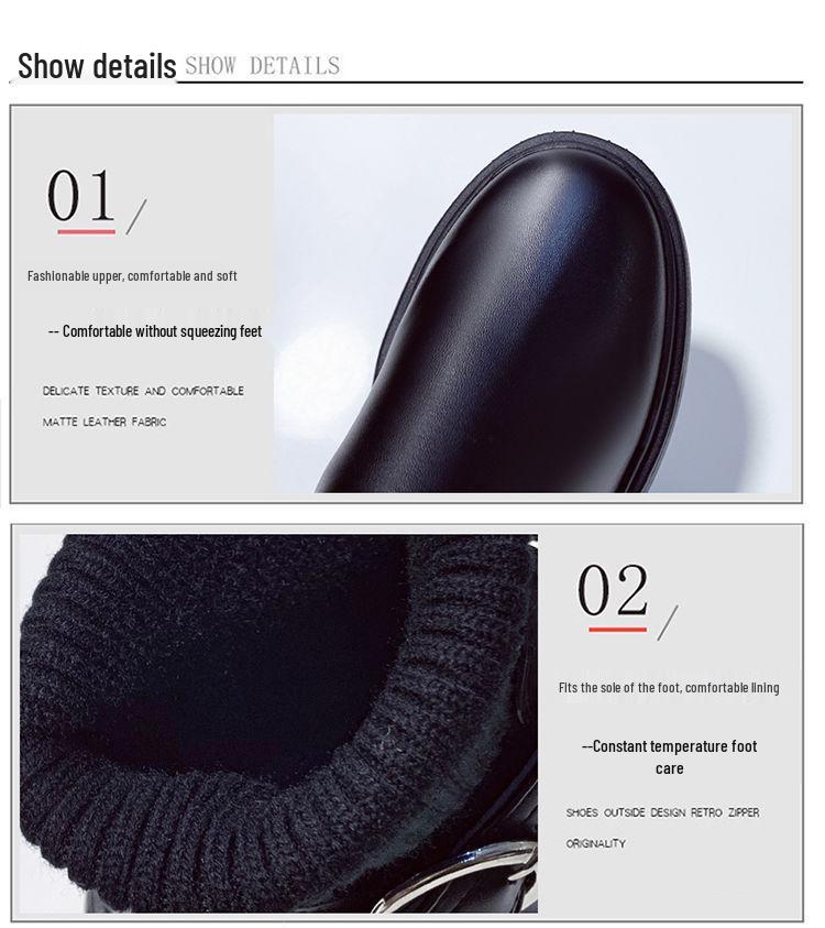 Women's Chunky Heel Knitted Wool Ankle Boots, Warm Velvet-Lined Cotton Leather Martin Style