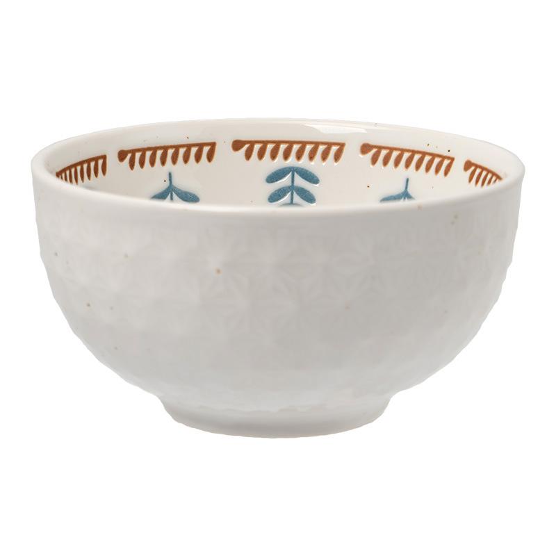 Japanese-Style Retro Relief Bowl Ceramic Small Safflower Soup Bowl Household Large-Capacity Tableware Large Vegetable Bowl Large Fruit Bowl