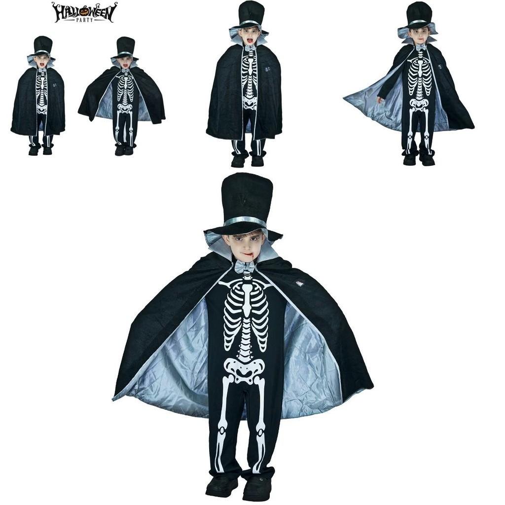 Spooky Skeleton Skull Ghost Kids Boy Halloween Cosplay Jumpsuit Party Outfit