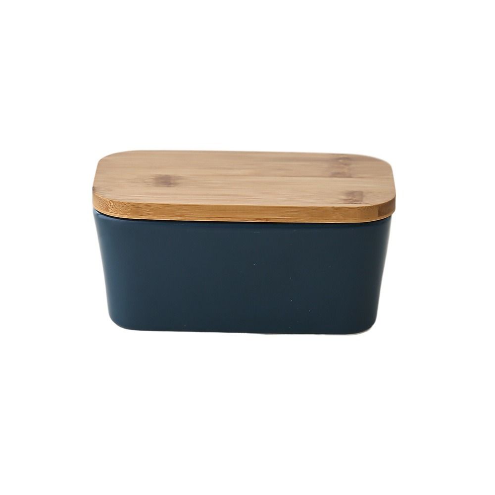 High-quality Ceramic Butter Box with Round Wooden Covers Porcelain Butter Holder Household