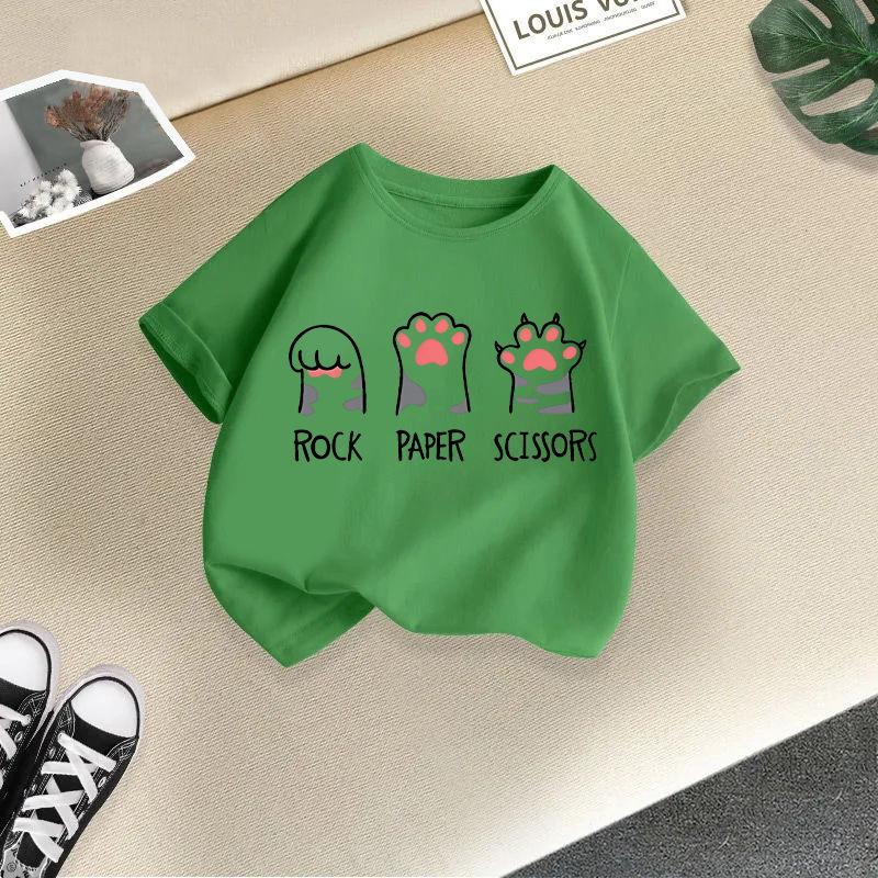 Children T-shirt Cute Cat Printed Kids 100% Cotton Clothes Tops 2-13Y Loose-fit Casual  O-Neck Short-sleeve T-shirt