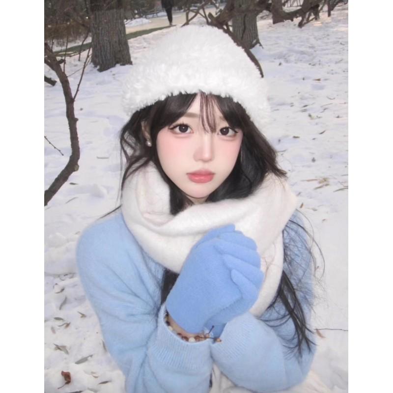 Soft Fuzzy Oversized Scarf Women Winter Warm Thick Acrylic Blend Solid Color Plush Neck Wrap