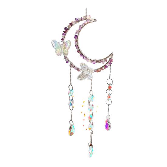 Crystals Suncatcher, Hanging Moon Butterfly Sun Catcher with Glass Prisms for Windows, Healing Crystal Decor for Home, Gift for Christmas Birthday