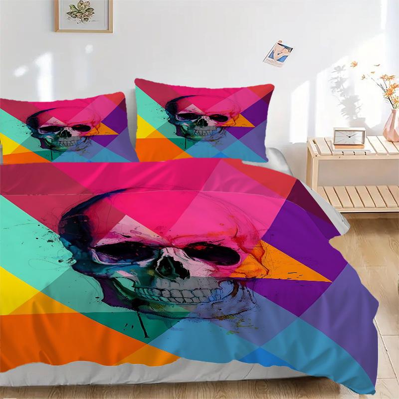 3pcs Bedding Set Skull Vibrant Includes 1 Comforter + 2 Pillowcases, Without Pillow Inserts, Soft Comfortable,a0909069