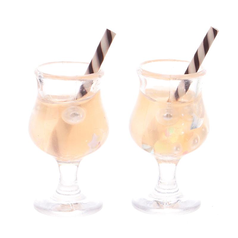 2Pcs Mini Drink Cups Model Pretend Play Mini Food Doll Accessories Fit Play House Toy Dollhouse Miniature