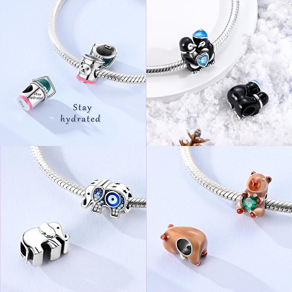 Original Charm Copper Penguin Blue Zircon Rabbit Koala Animals Beads Fit Bracelet Accessory Gift Jewelry Diy Women